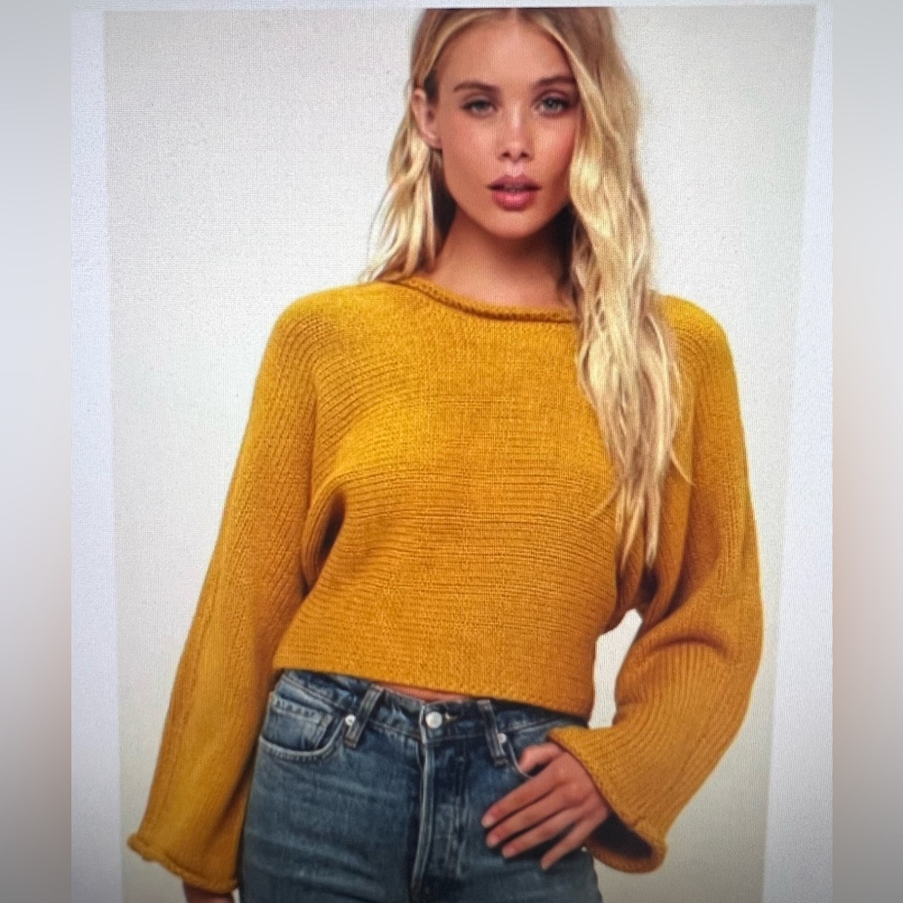 B.B. Dakota Mustard Yellow Crop Sweater